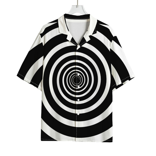 Black And White Circle Swirl Print Rayon Hawaiian Shirt