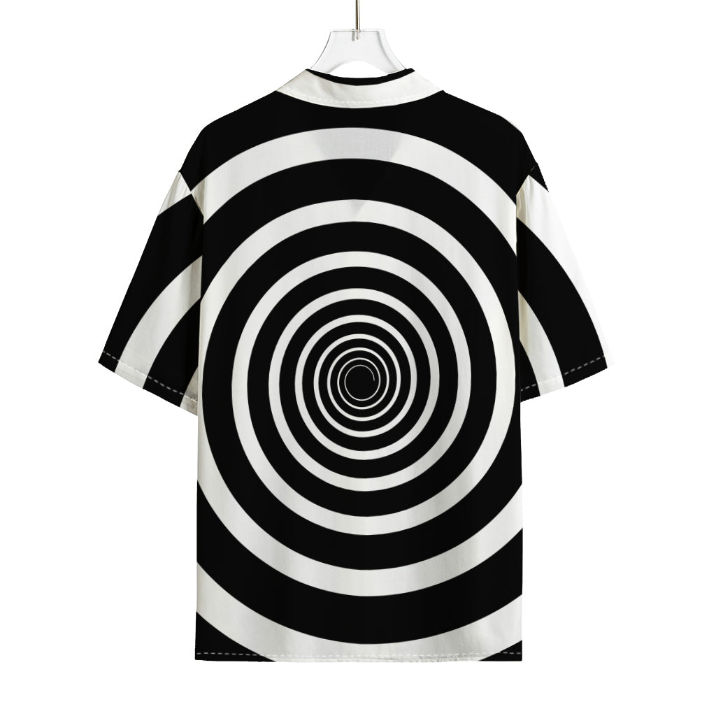 Black And White Circle Swirl Print Rayon Hawaiian Shirt