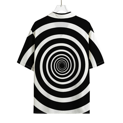 Black And White Circle Swirl Print Rayon Hawaiian Shirt