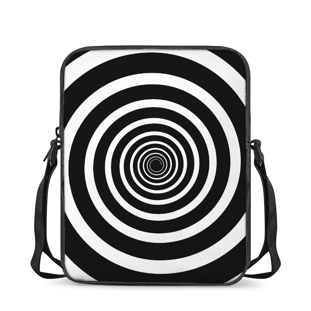 Black And White Circle Swirl Print Rectangular Crossbody Bag