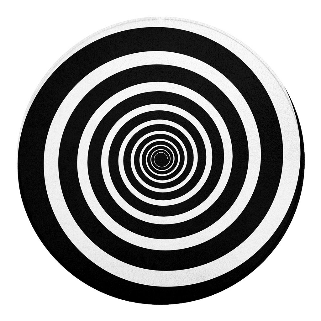 Black And White Circle Swirl Print Round Blanket