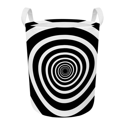 Black And White Circle Swirl Print Round Laundry Basket