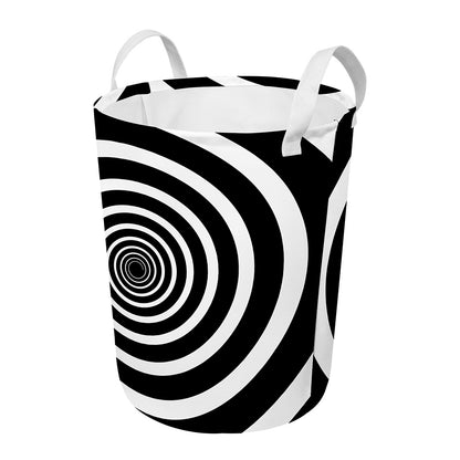 Black And White Circle Swirl Print Round Laundry Basket