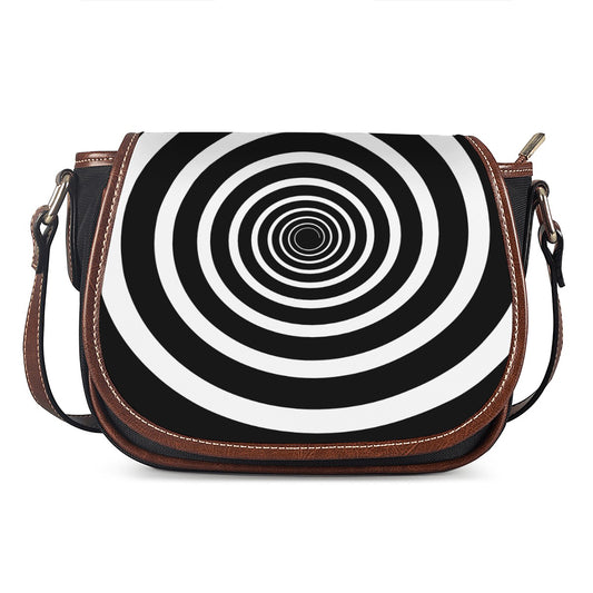 Black And White Circle Swirl Print Saddle Bag