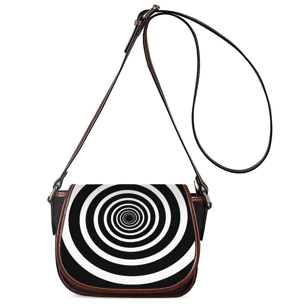 Black And White Circle Swirl Print Saddle Bag