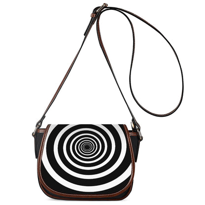 Black And White Circle Swirl Print Saddle Bag