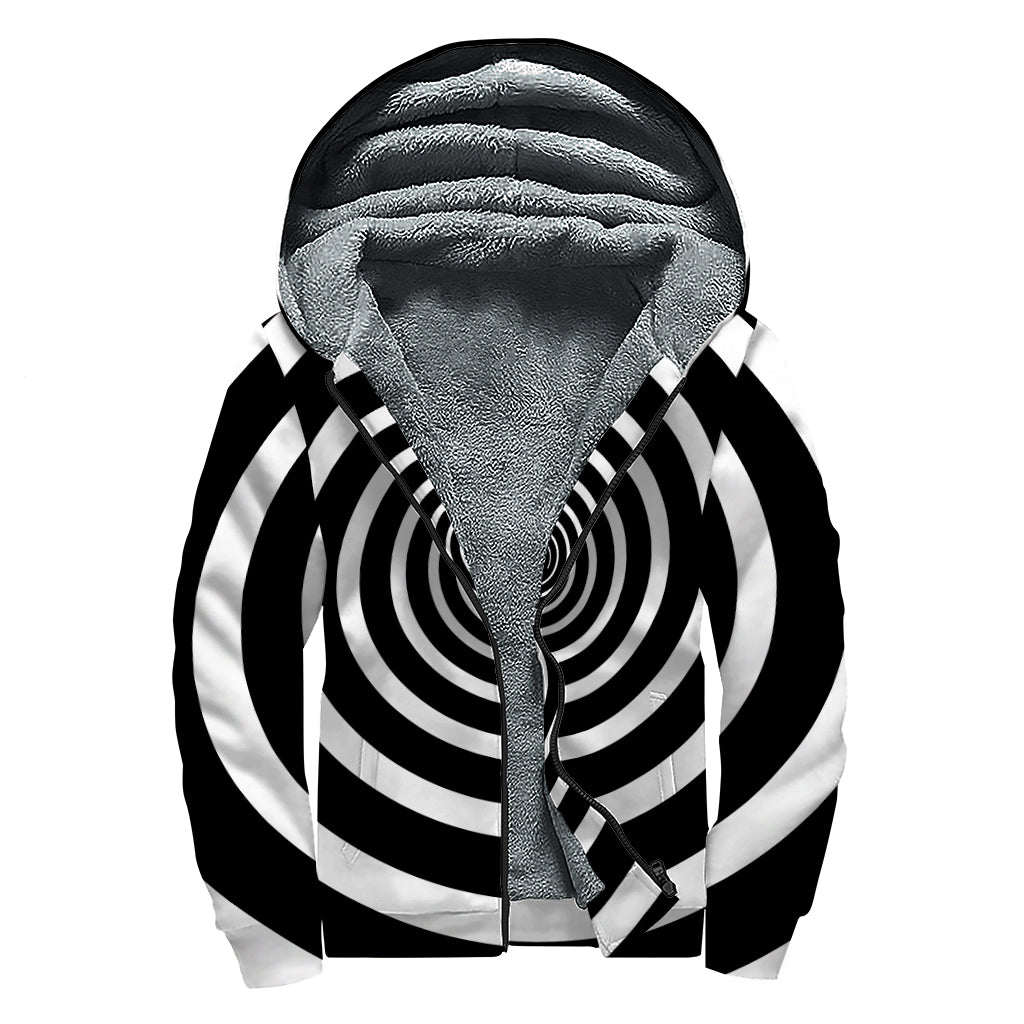 Black And White Circle Swirl Print Sherpa Lined Zip Up Hoodie