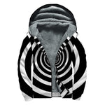 Black And White Circle Swirl Print Sherpa Lined Zip Up Hoodie