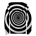 Black And White Circle Swirl Print Sherpa Lined Zip Up Hoodie