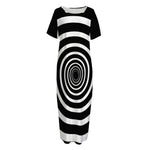 Black And White Circle Swirl Print Short Sleeve Long Nightdress