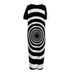 Black And White Circle Swirl Print Short Sleeve Long Nightdress