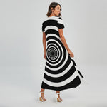 Black And White Circle Swirl Print Short Sleeve Maxi Dress