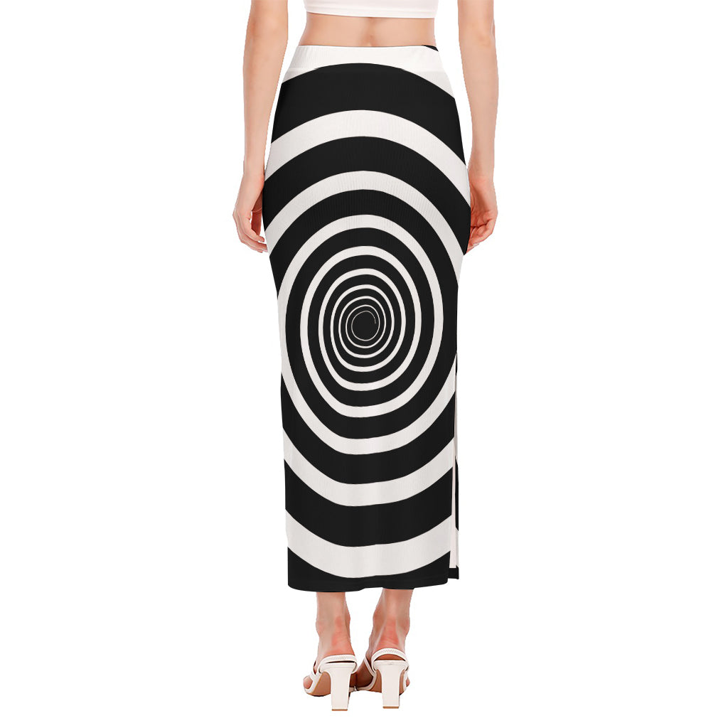 Black And White Circle Swirl Print Side Slit Maxi Skirt