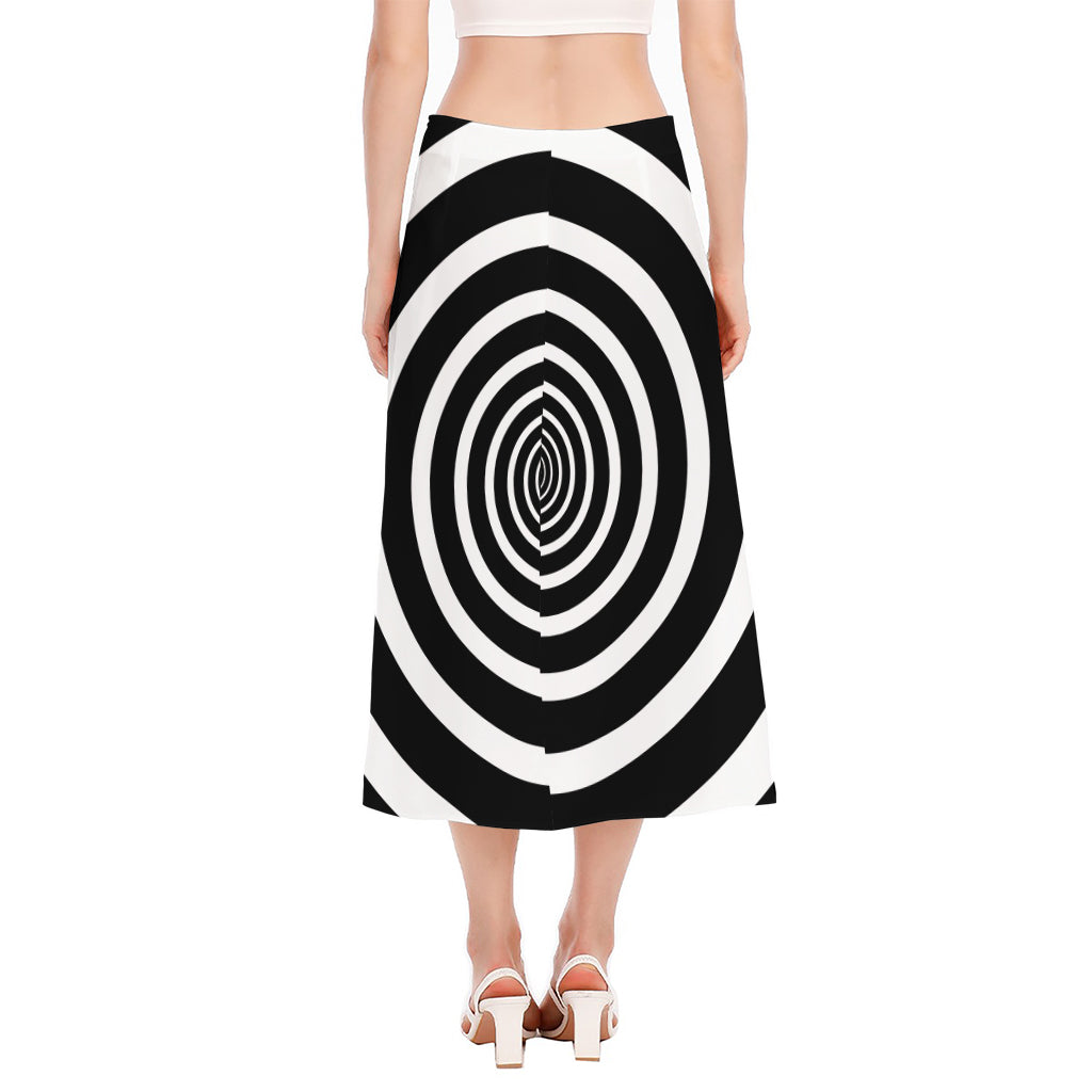 Black And White Circle Swirl Print Side Slit Midi Skirt