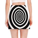 Black And White Circle Swirl Print Side Slit Mini Skirt