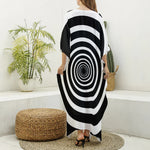 Black And White Circle Swirl Print Silk V-Neck Kaftan Dress
