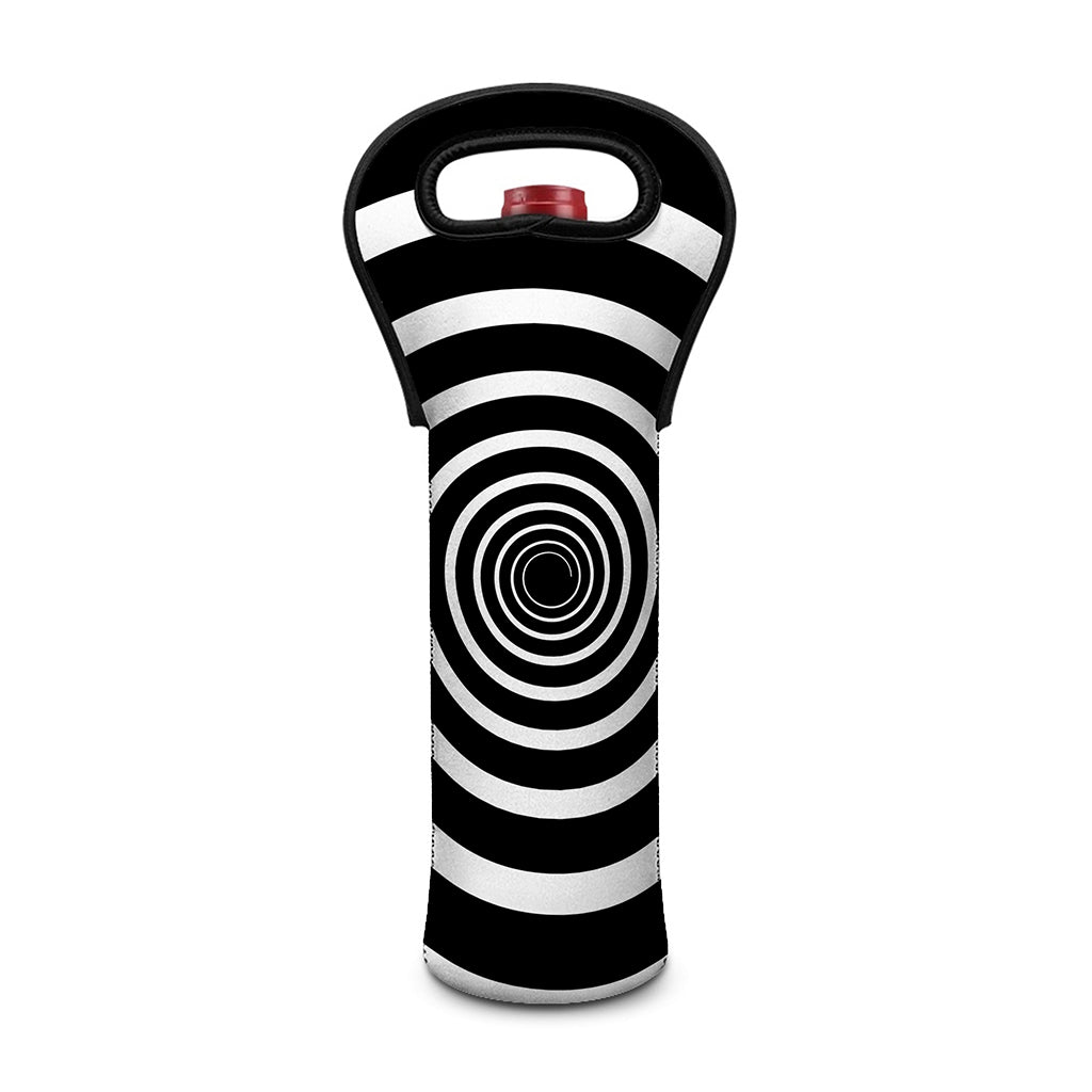 Black And White Circle Swirl Print Single Neoprene Wine Tote