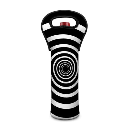 Black And White Circle Swirl Print Single Neoprene Wine Tote