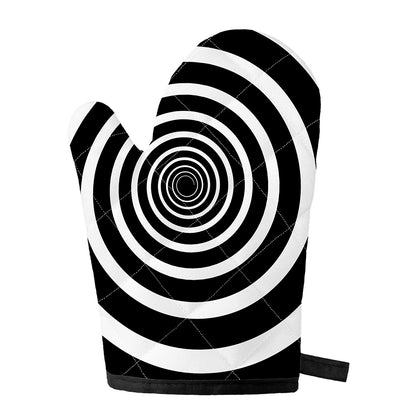 Black And White Circle Swirl Print Single Oven Mitt