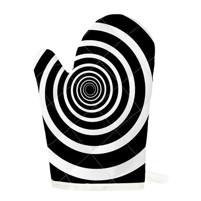 Black And White Circle Swirl Print Single Oven Mitt