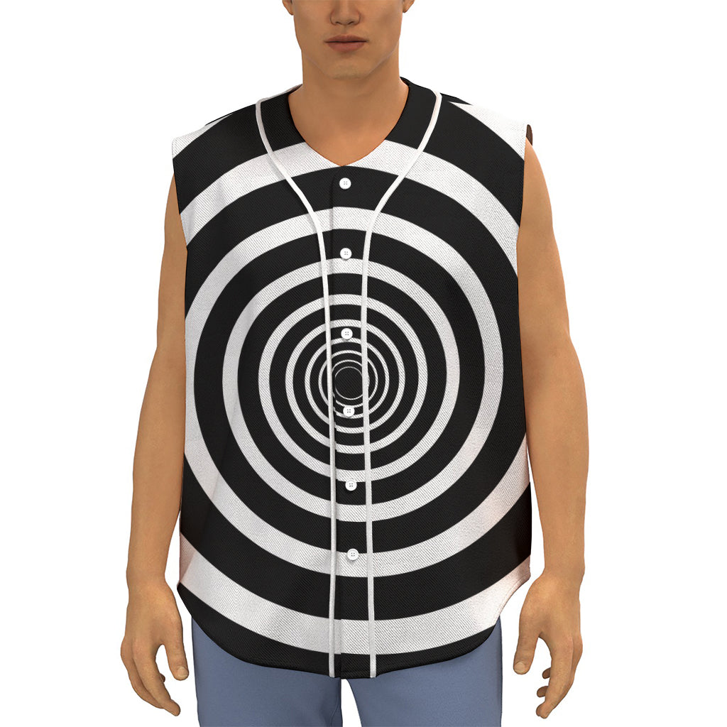 Black And White Circle Swirl Print Sleeveless Baseball Jersey