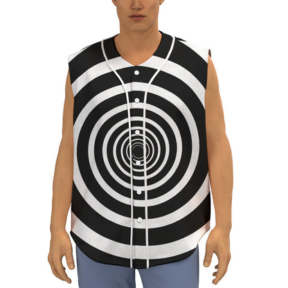 Black And White Circle Swirl Print Sleeveless Baseball Jersey