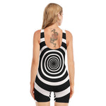 Black And White Circle Swirl Print Sleeveless One Piece Swimsuit