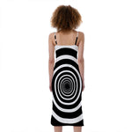 Black And White Circle Swirl Print Slim Fit Midi Cami Dress