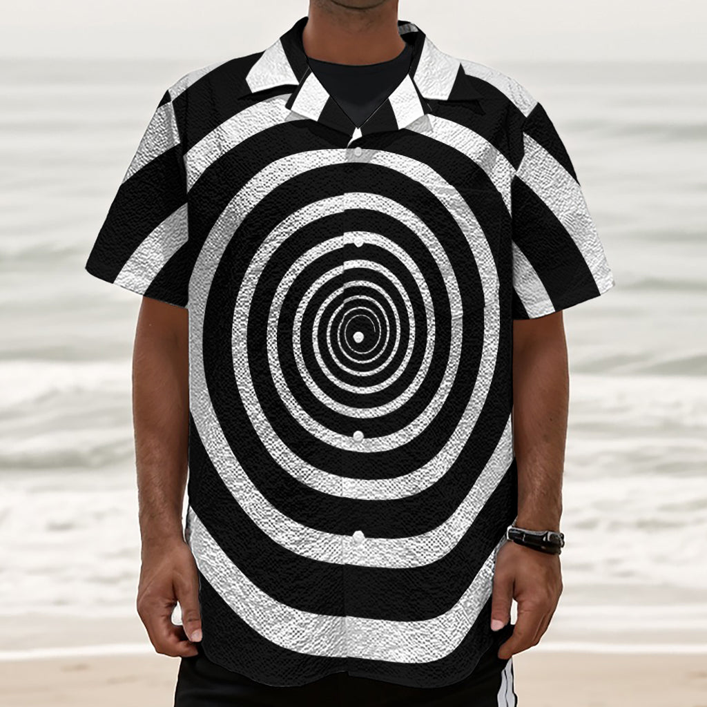 Black And White Circle Swirl Print Textured Short Sleeve Shirt