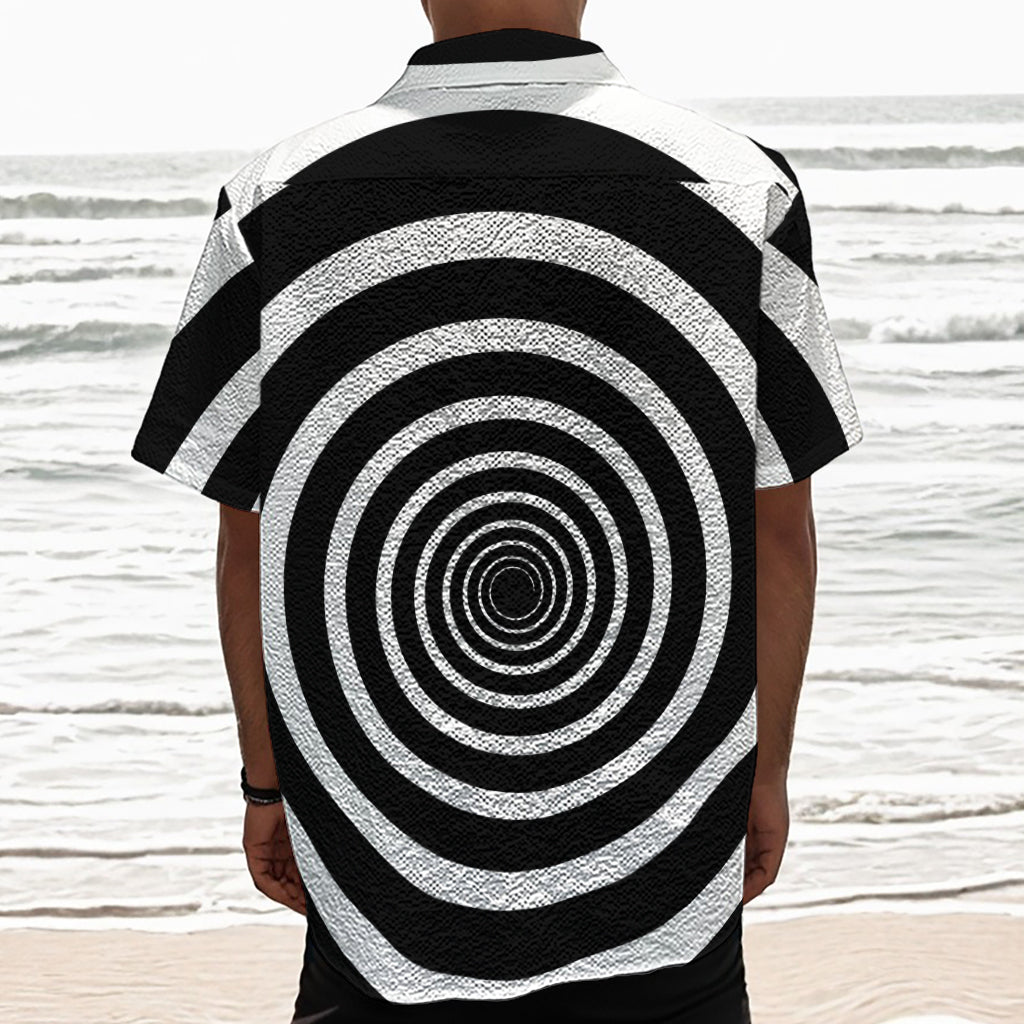 Black And White Circle Swirl Print Textured Short Sleeve Shirt