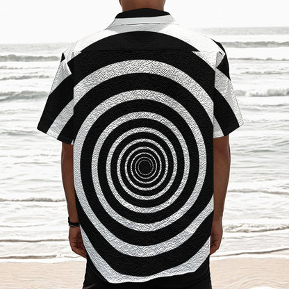 Black And White Circle Swirl Print Textured Short Sleeve Shirt