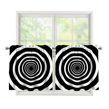 Black And White Circle Swirl Print Tier Curtains