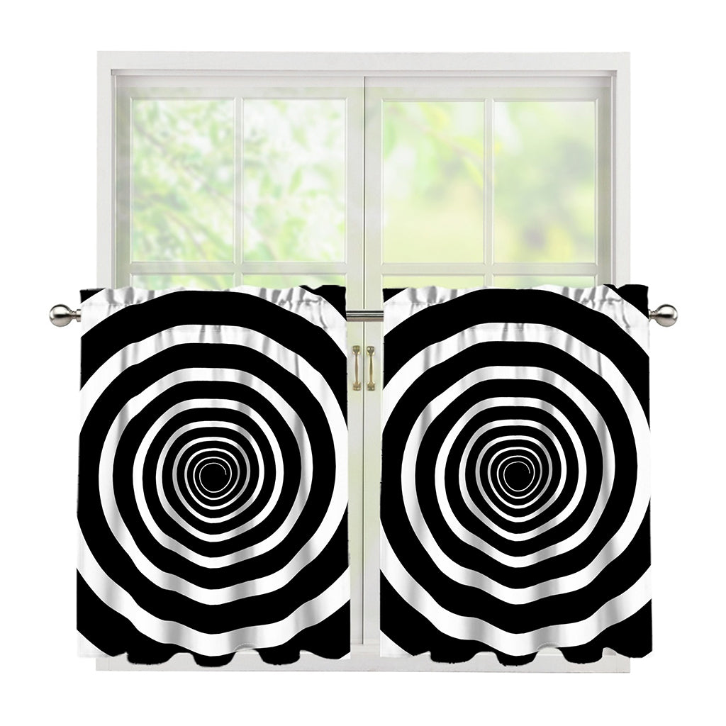 Black And White Circle Swirl Print Tier Curtains