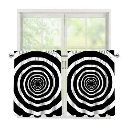 Black And White Circle Swirl Print Tier Curtains