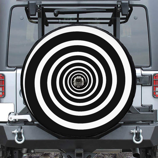 Black And White Circle Swirl Print Tire Cover With Camera Hole