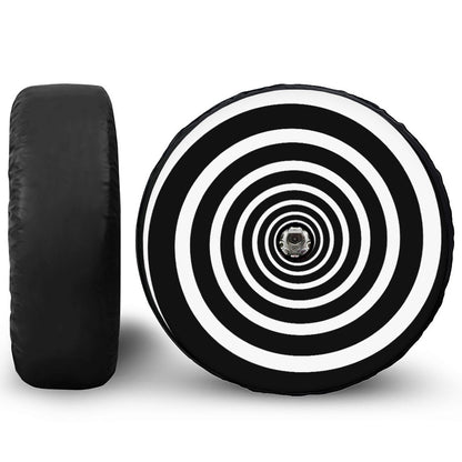 Black And White Circle Swirl Print Tire Cover With Camera Hole