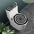 Black And White Circle Swirl Print Toilet Lid And Tank Cover Set