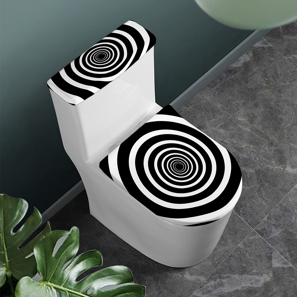 Black And White Circle Swirl Print Toilet Lid And Tank Cover Set