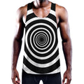 Black And White Circle Swirl Print Men's Workout Tank Top