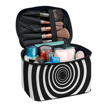 Black And White Circle Swirl Print Travel Makeup Bag