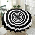 Black And White Circle Swirl Print Waterproof Round Tablecloth