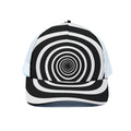 Black And White Circle Swirl Print White Mesh Trucker Hat