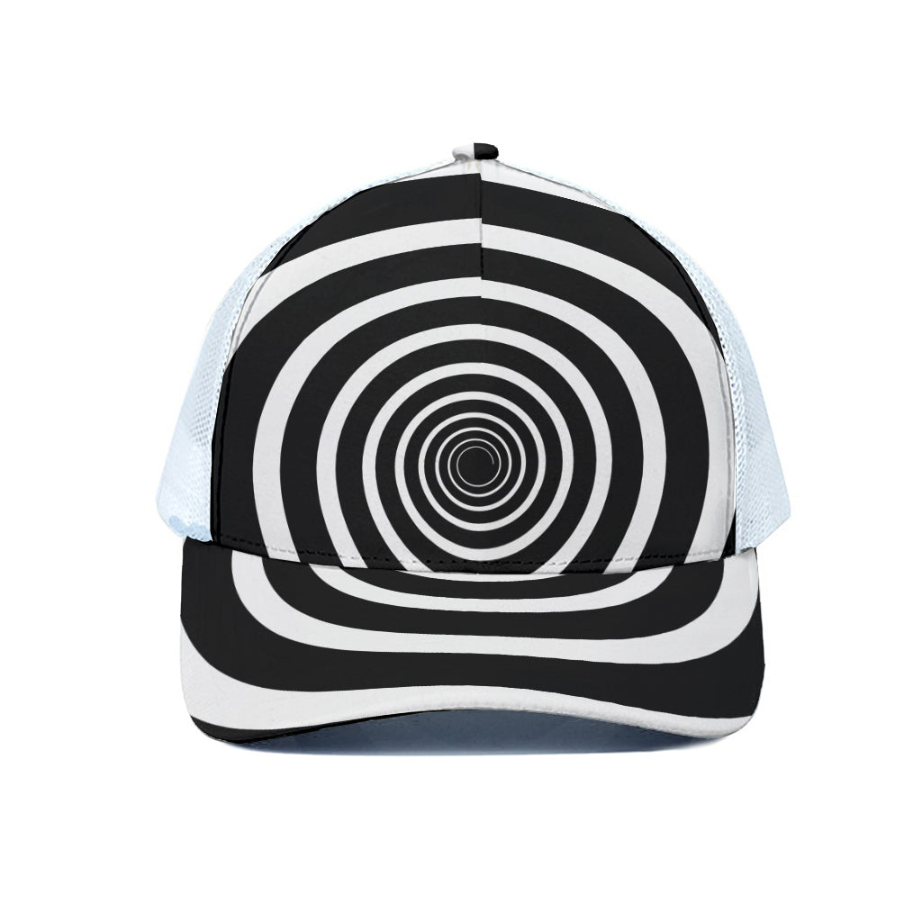 Black And White Circle Swirl Print White Mesh Trucker Cap