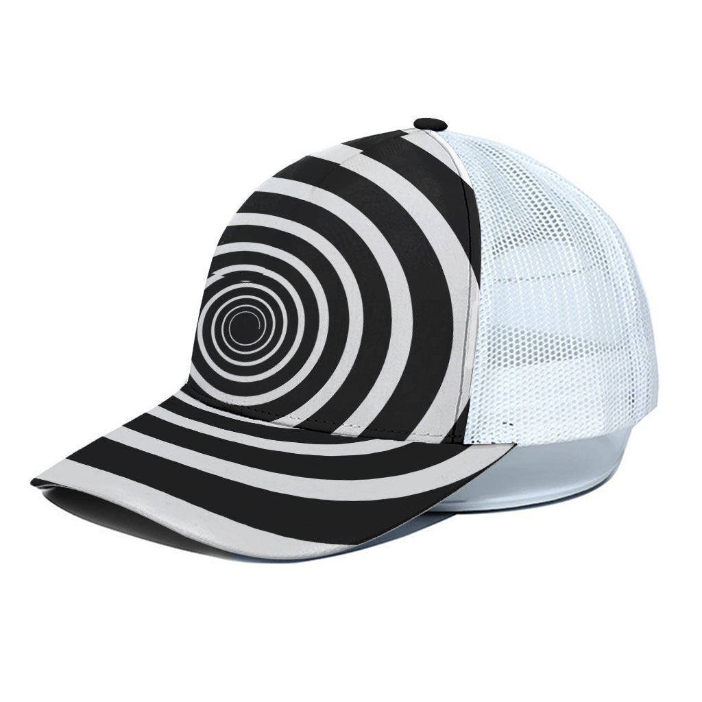 Black And White Circle Swirl Print White Mesh Trucker Cap