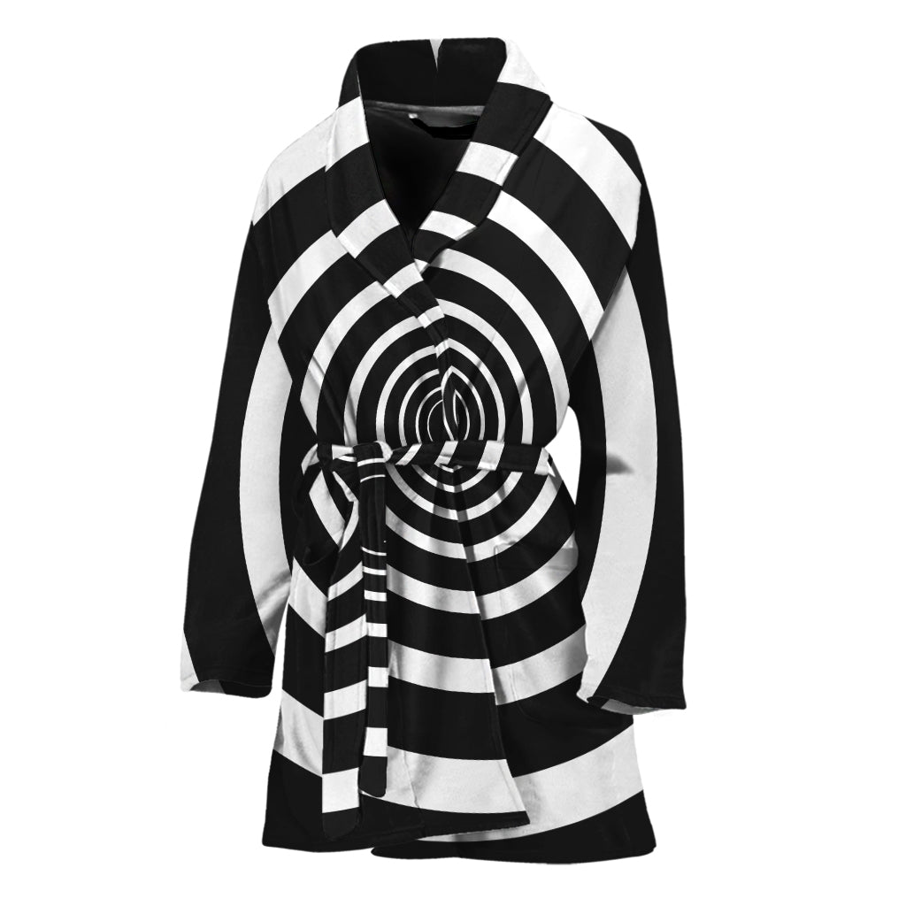Black And White Circle Swirl Print Women's Bathrobe