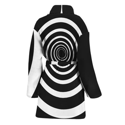Black And White Circle Swirl Print Women's Bathrobe