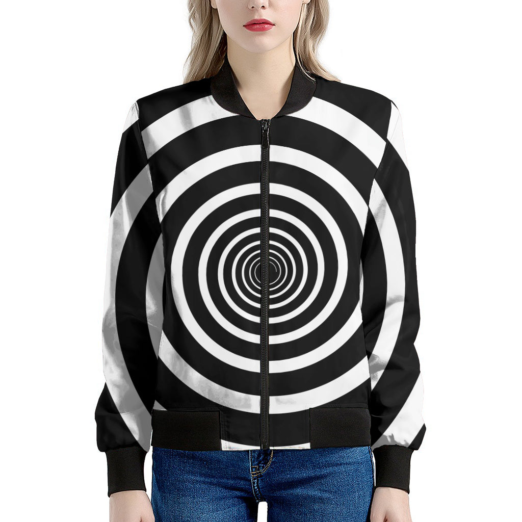 Black And White Circle Swirl Print Women's Bomber Jacket