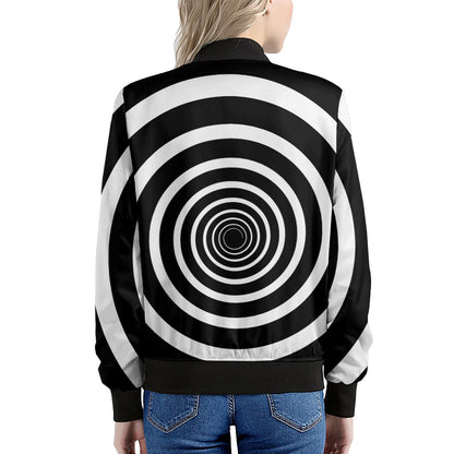 Black And White Circle Swirl Print Women's Bomber Jacket