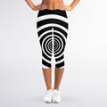 Black And White Circle Swirl Print Women's Capri Leggings