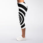 Black And White Circle Swirl Print Women's Capri Leggings